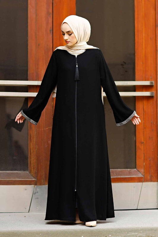 New Launch Saira Zipper Abaya With Beautiful Sleeve (BLACK)