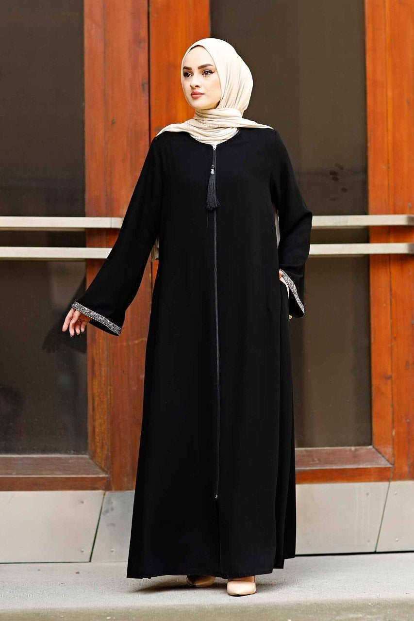 New Launch Saira Zipper Abaya With Beautiful Sleeve (BLACK)