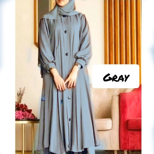 Daily Wear Buttons Abaya ( GRAY )