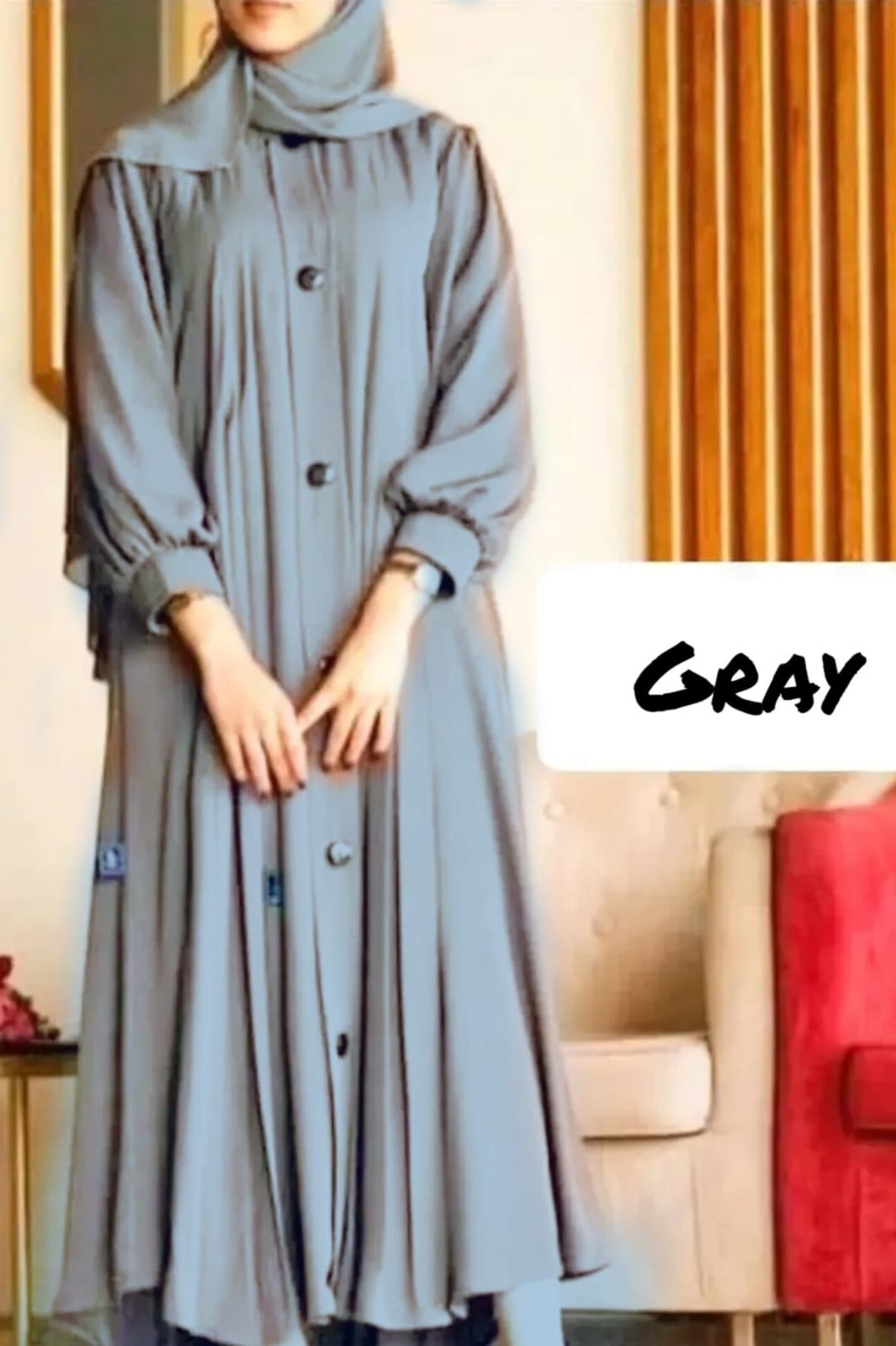 Daily Wear Buttons Abaya ( GRAY )