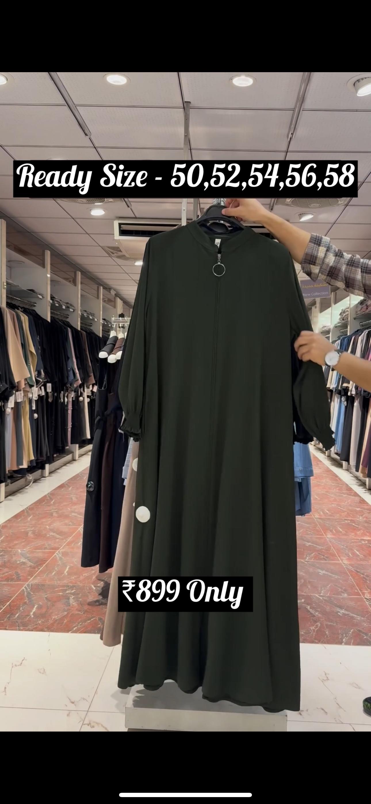 Mehnaaz Back & Front Pintex Zipper Abaya OLIVE ( NEW LAUNCH)