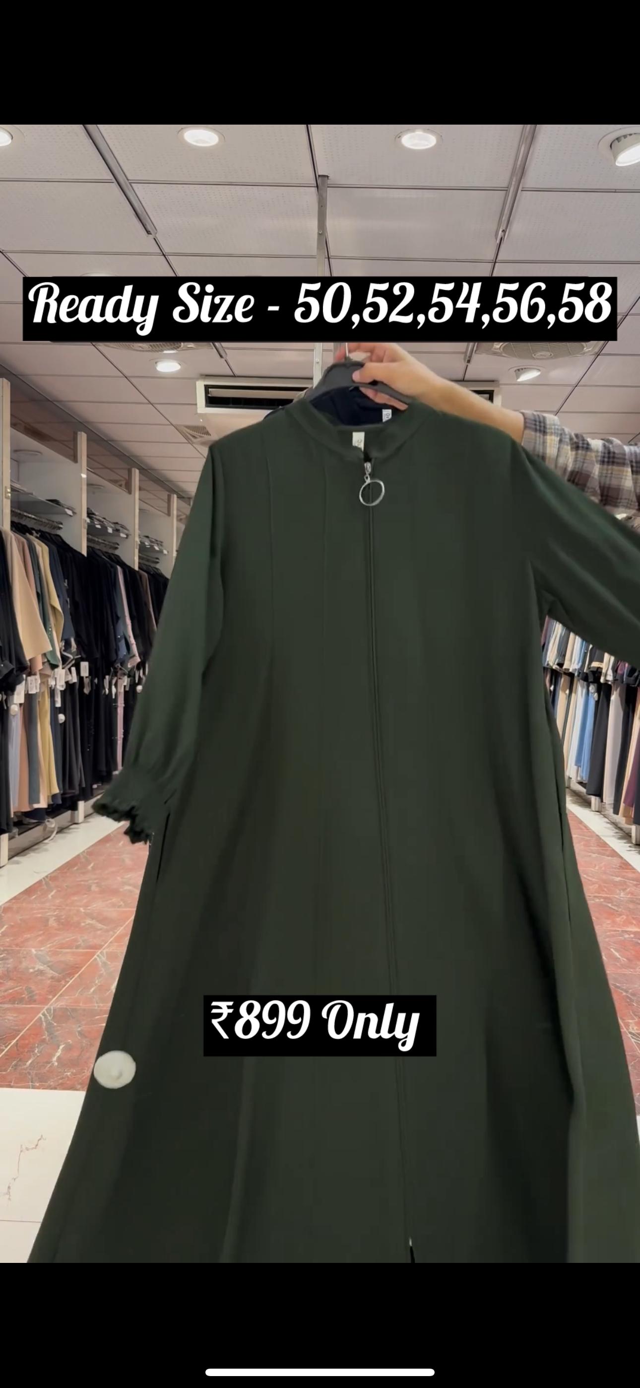 Mehnaaz Back & Front Pintex Zipper Abaya OLIVE ( NEW LAUNCH)