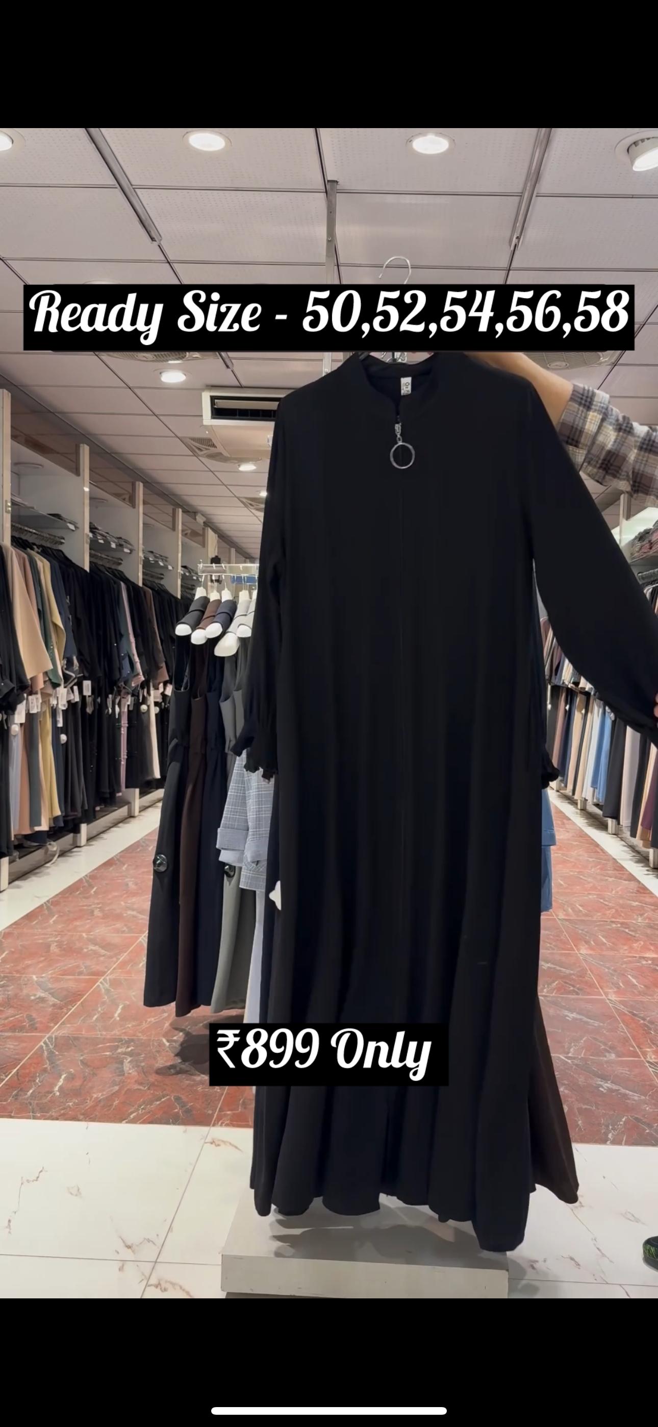 Mehnaaz Back & Front Pintex Zipper Abaya BLACK ( NEW LAUNCH)