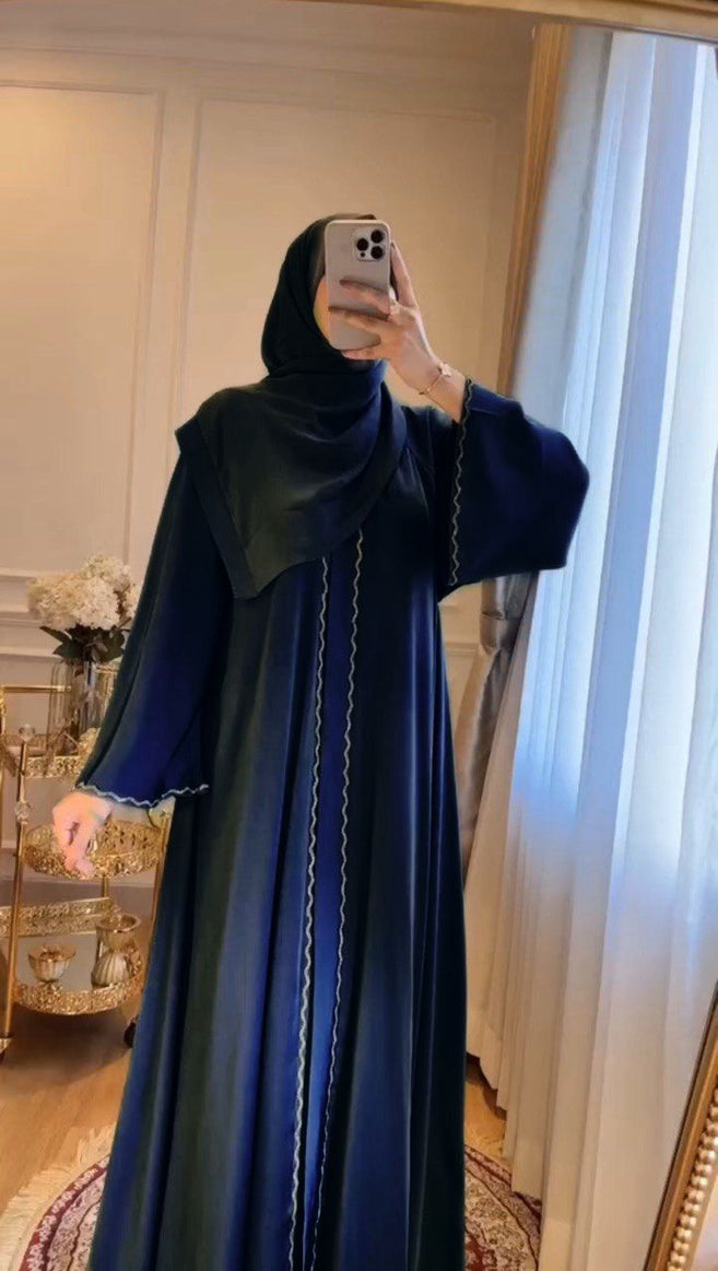 ZAHRA STONE LACE ABAYA | NAVY BLUE