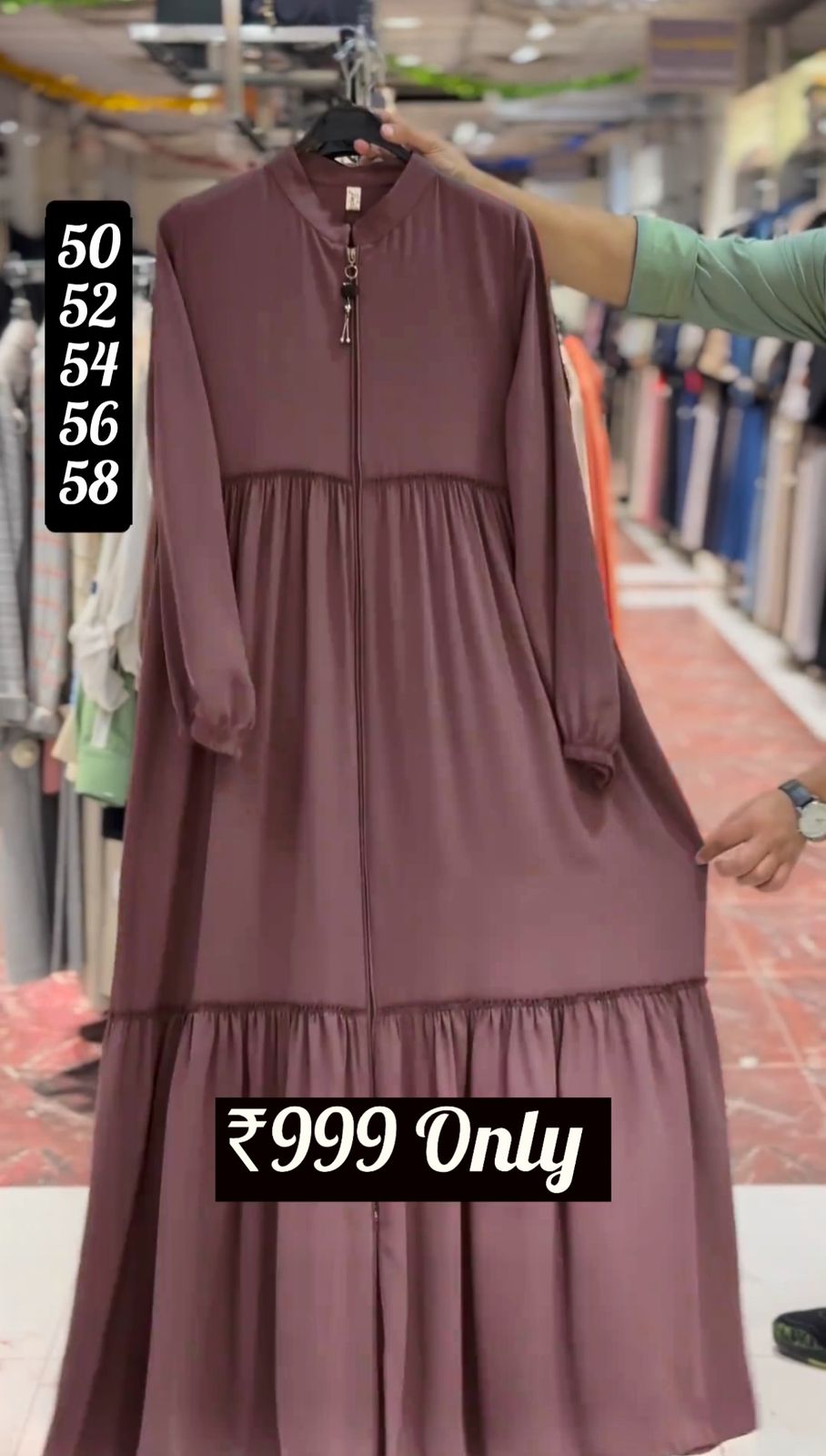 Sufiya plated Frill Back & Front Zipper Abaya DUSTY PINK ( NEW LAUNCH )