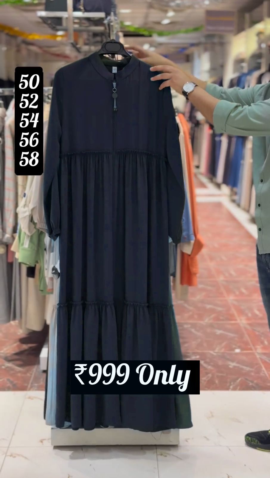 Sufiya plated Frill Back & Front Zipper Abaya  BLUE ( NEW LAUNCH )