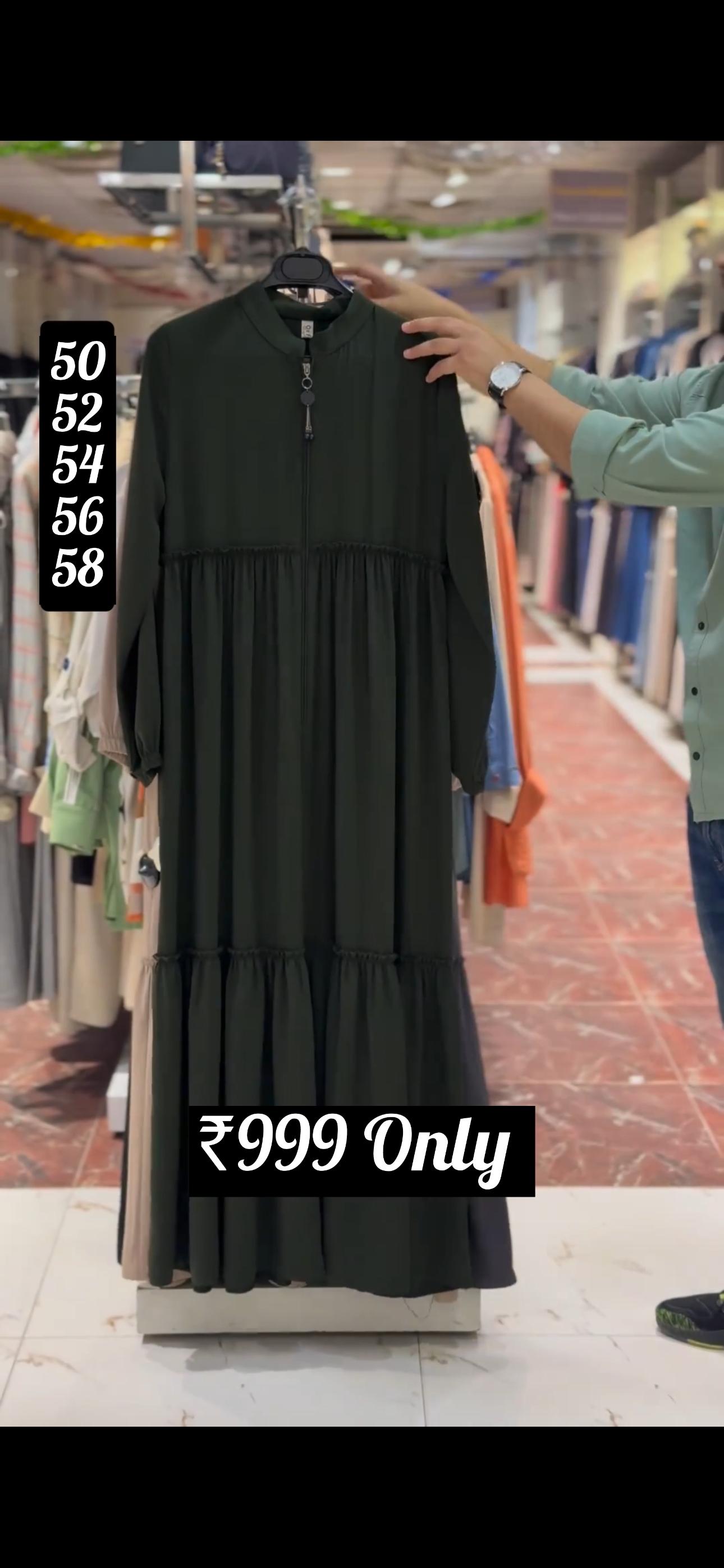 Sufiya plated Frill Back & Front Zipper Abaya OLIVE ( NEW LAUNCH )