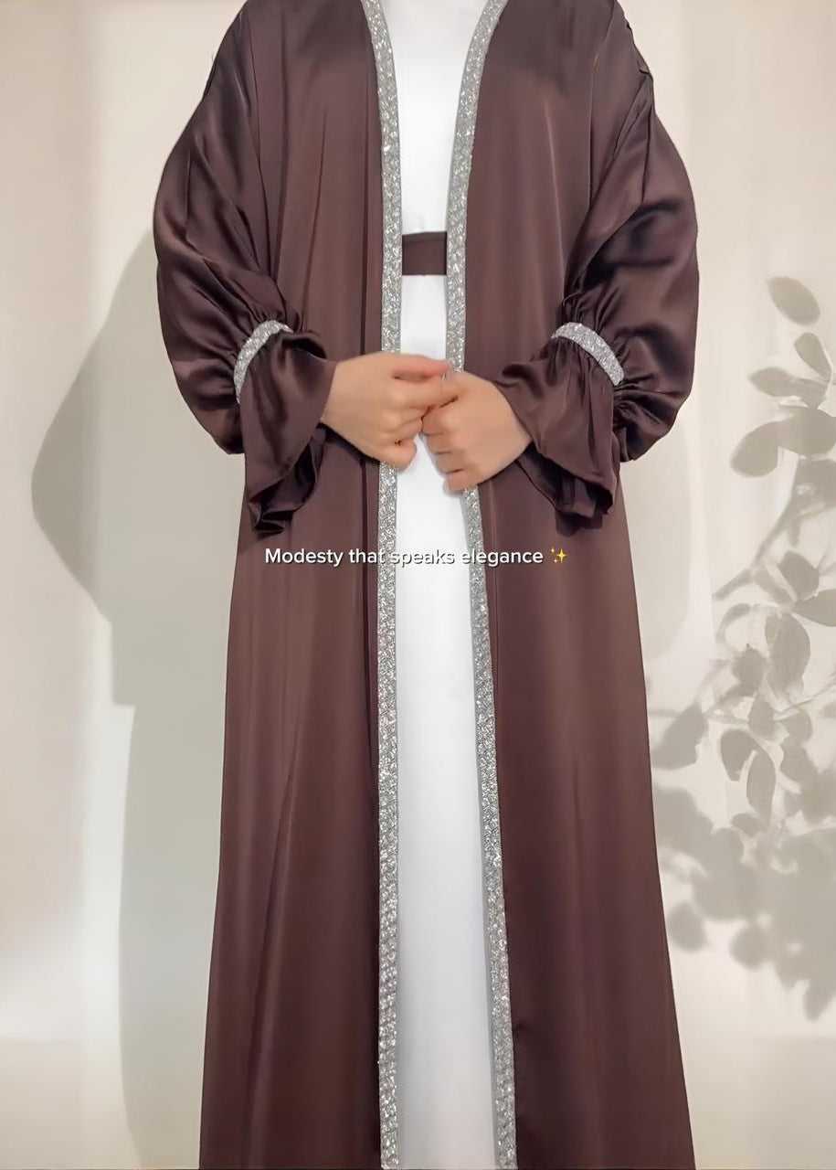 SAHARA DOUBLE SHRUG ABAYA | BROWN
