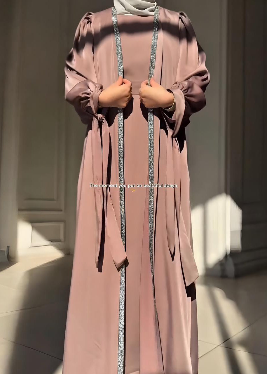 BISMA DOUBLE SHRUG ABAYA | GHESTNUT LITE