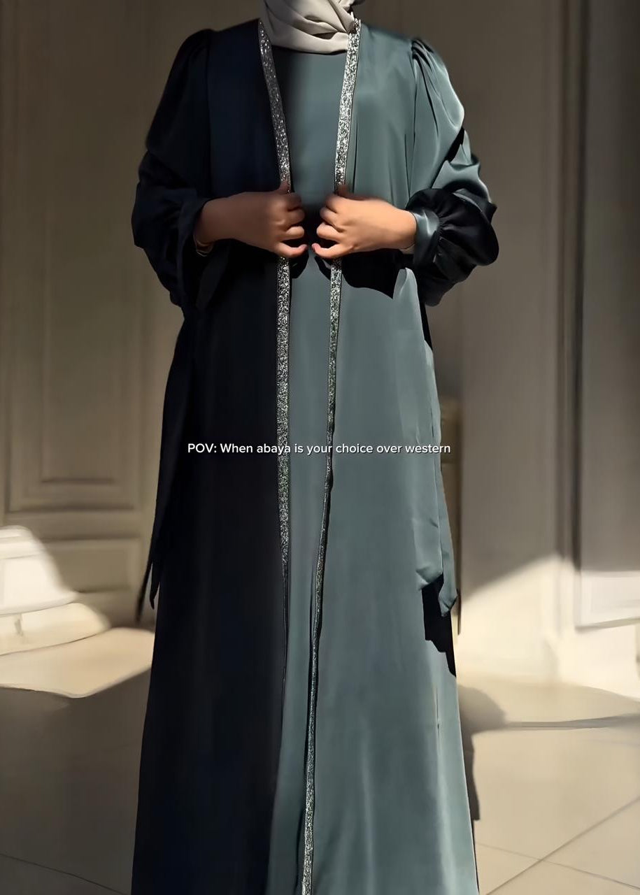 BISMA DOUBLE SHRUG ABAYA | TEAL