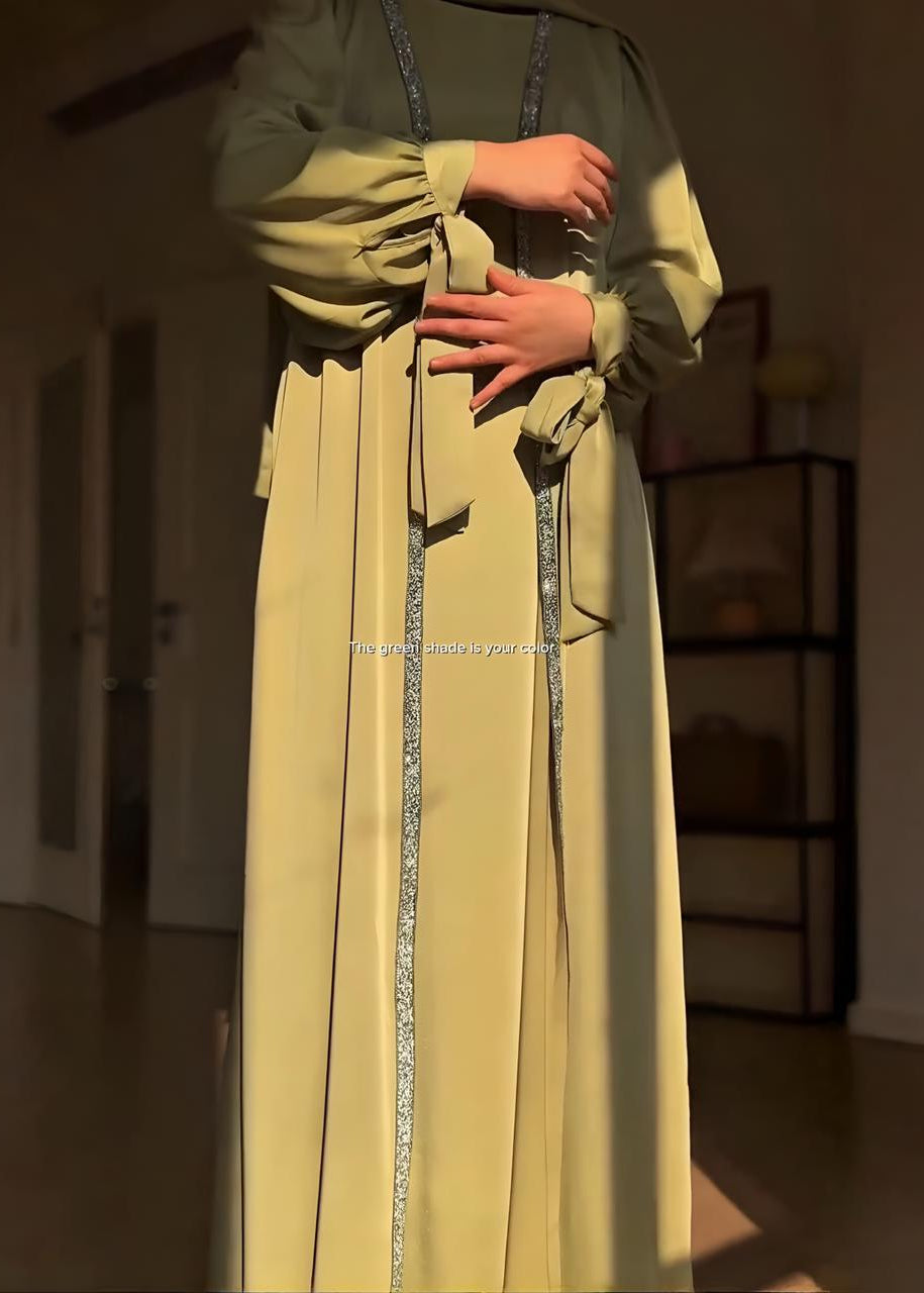 BISMA DOUBLE SHRUG ABAYA | PISTA GREEN