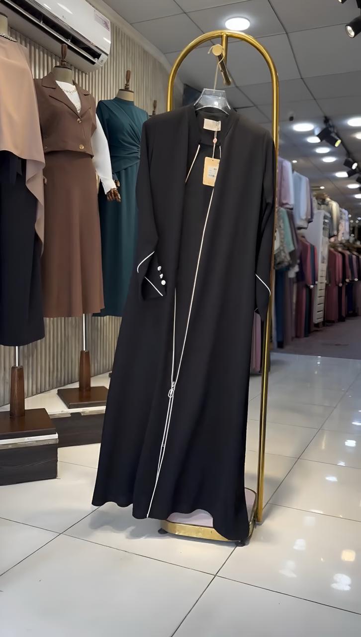 MUNAZZAH FRONT OPEN ABAYA | BLACK
