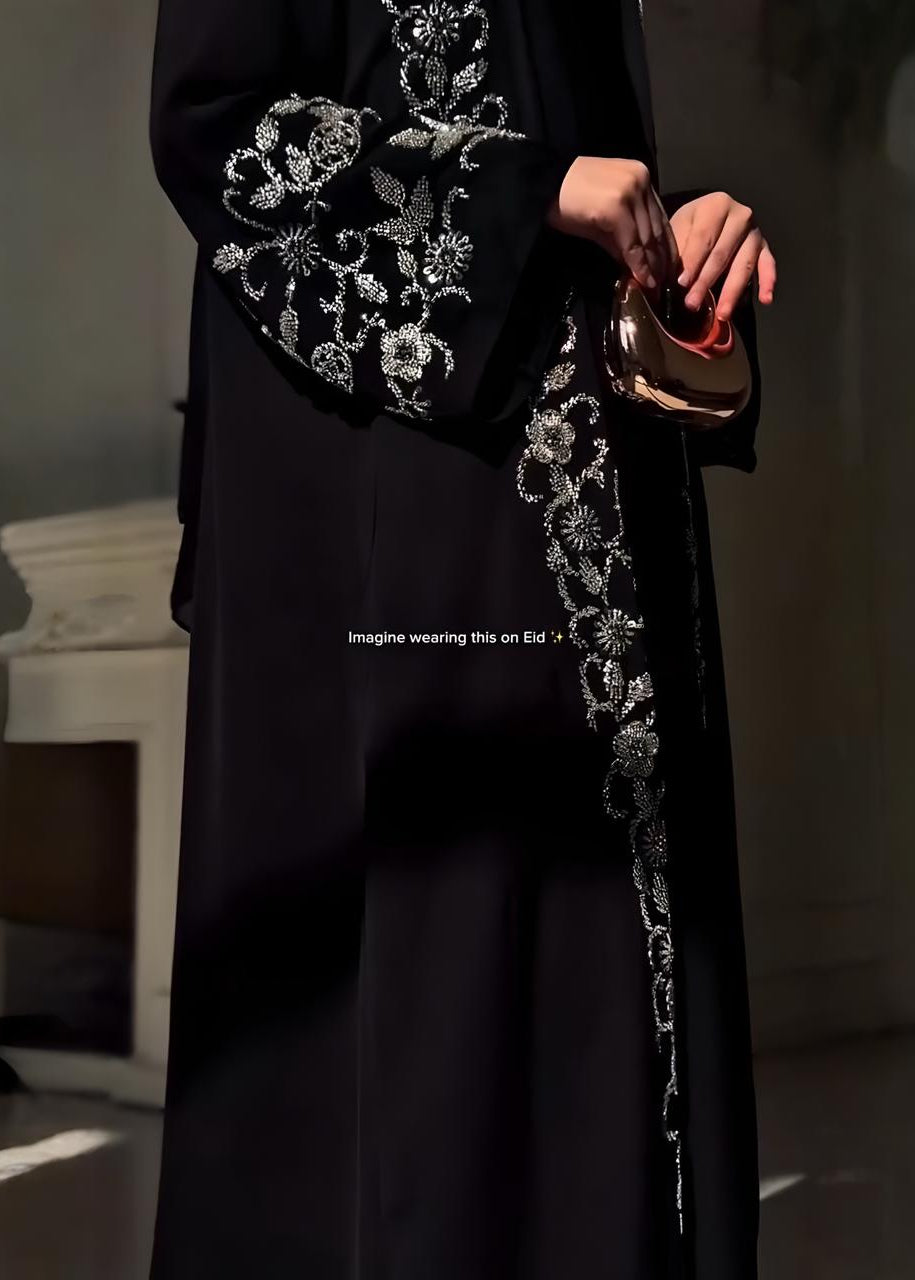 ZAINA DOUBLE SHRUG ABAYA | WHITE