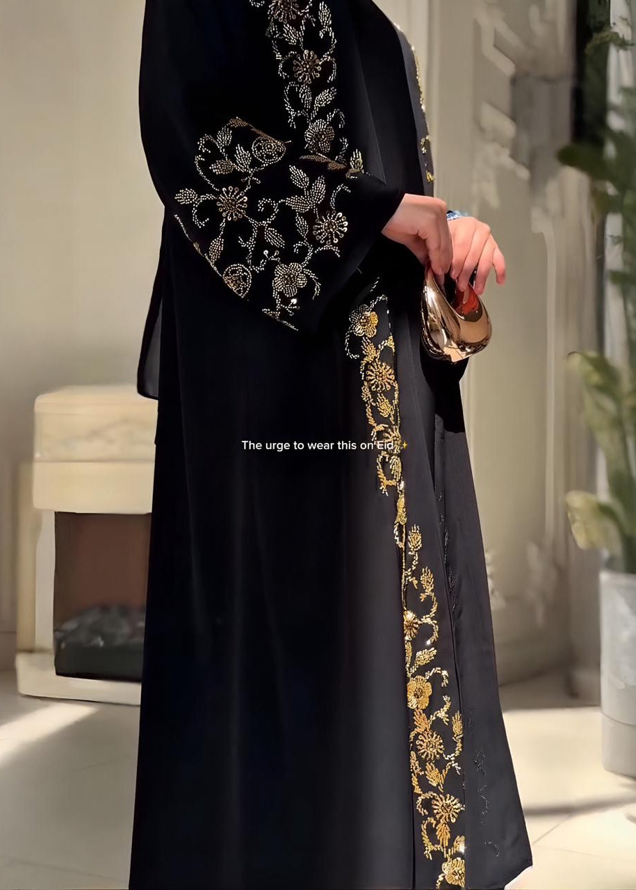 ZAINA DOUBLE SHRUG ABAYA | GOLDEN