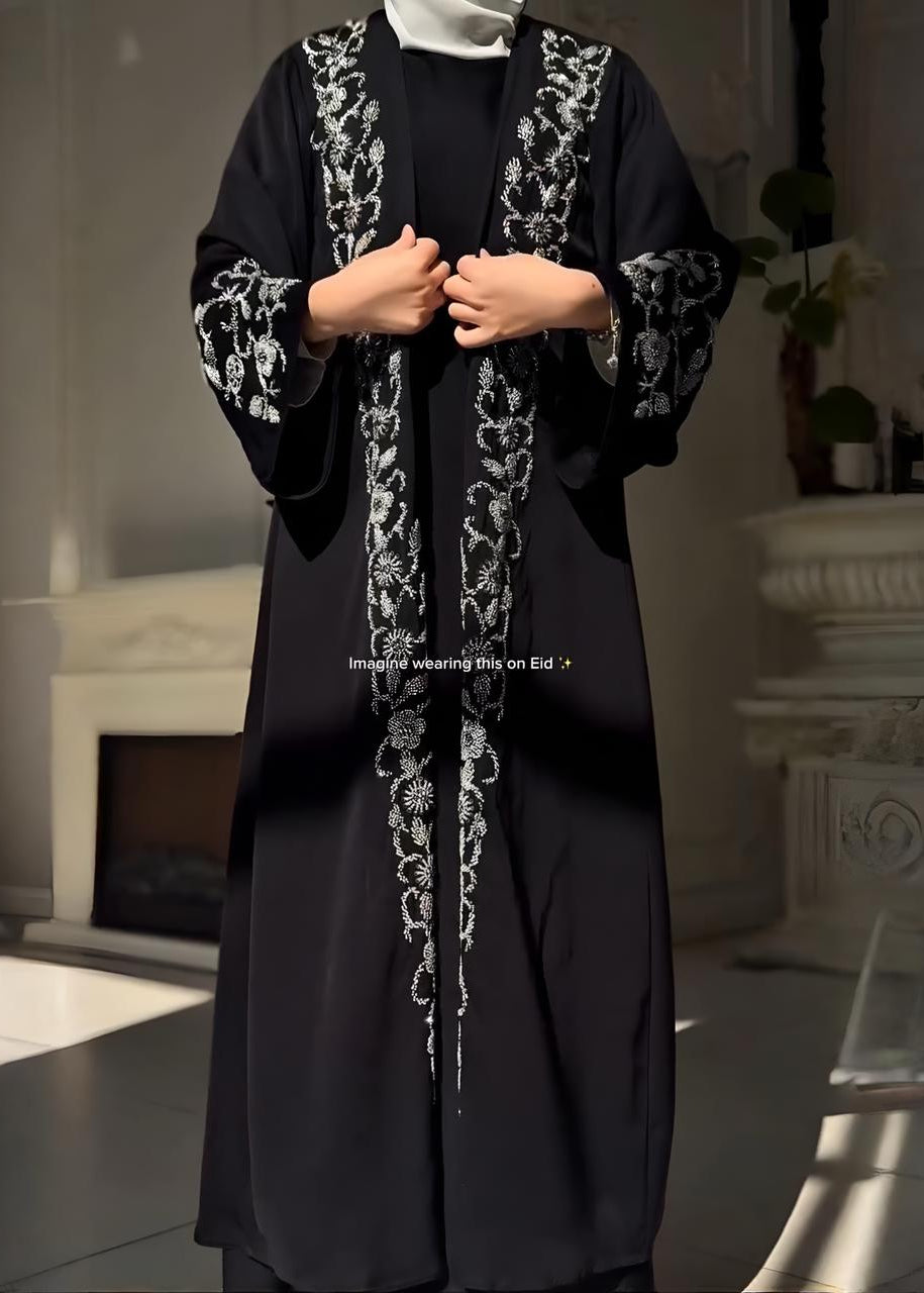 ZAINA DOUBLE SHRUG ABAYA | WHITE