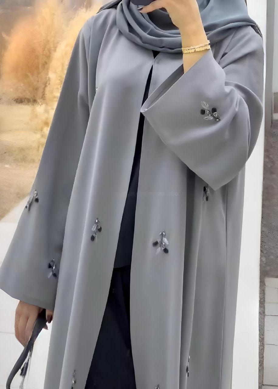 RUBAB DOUBLE SHRUG ABAYA | GRAY
