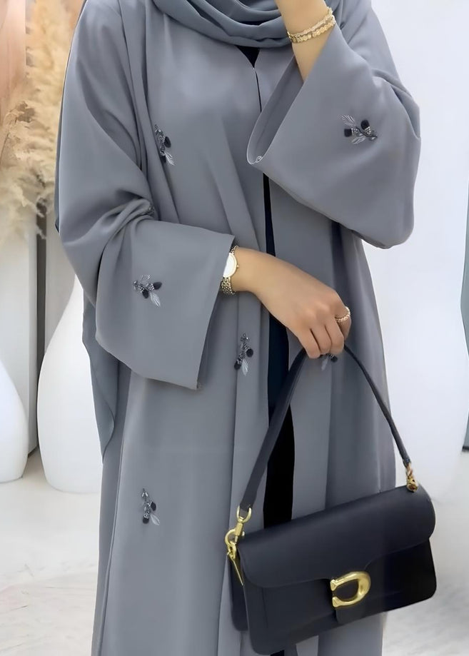 RUBAB DOUBLE SHRUG ABAYA | GRAY
