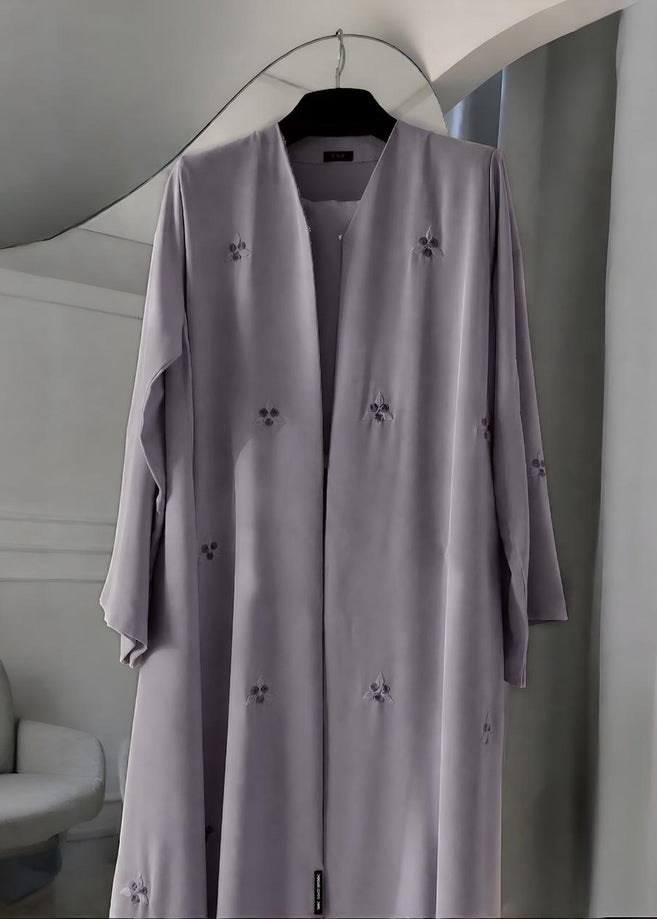 RUBAB FRONT OPEN ABAYA | L-GRAY