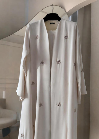 RUBAB FRONT OPEN ABAYA | WHITE