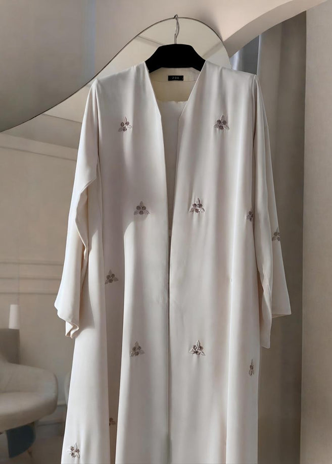 RUBAB FRONT OPEN ABAYA | WHITE