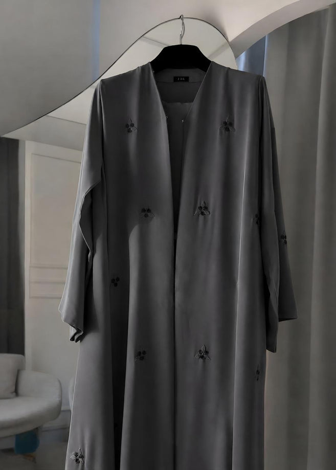 RUBAB FRONT OPEN ABAYA | D-GRAY