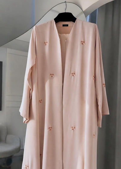 RUBAB FRONT OPEN ABAYA | PEACH