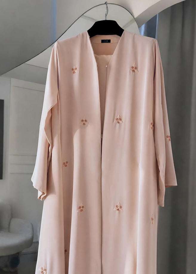 RUBAB FRONT OPEN ABAYA | PEACH