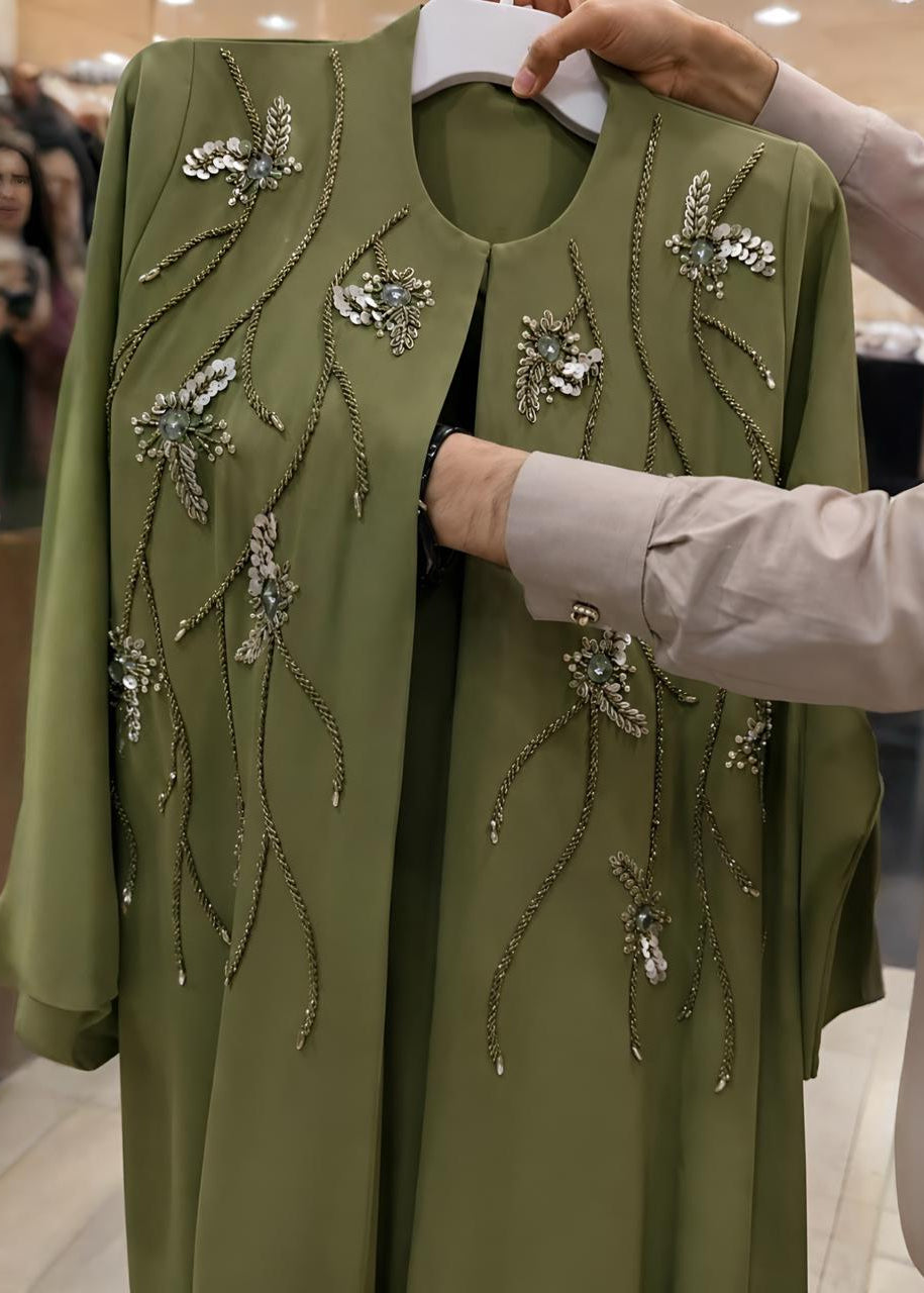 ALFISHAH FRONT OPEN ABAYA | OLIVE