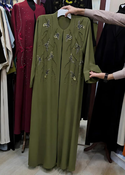 ALFISHAH FRONT OPEN ABAYA | OLIVE