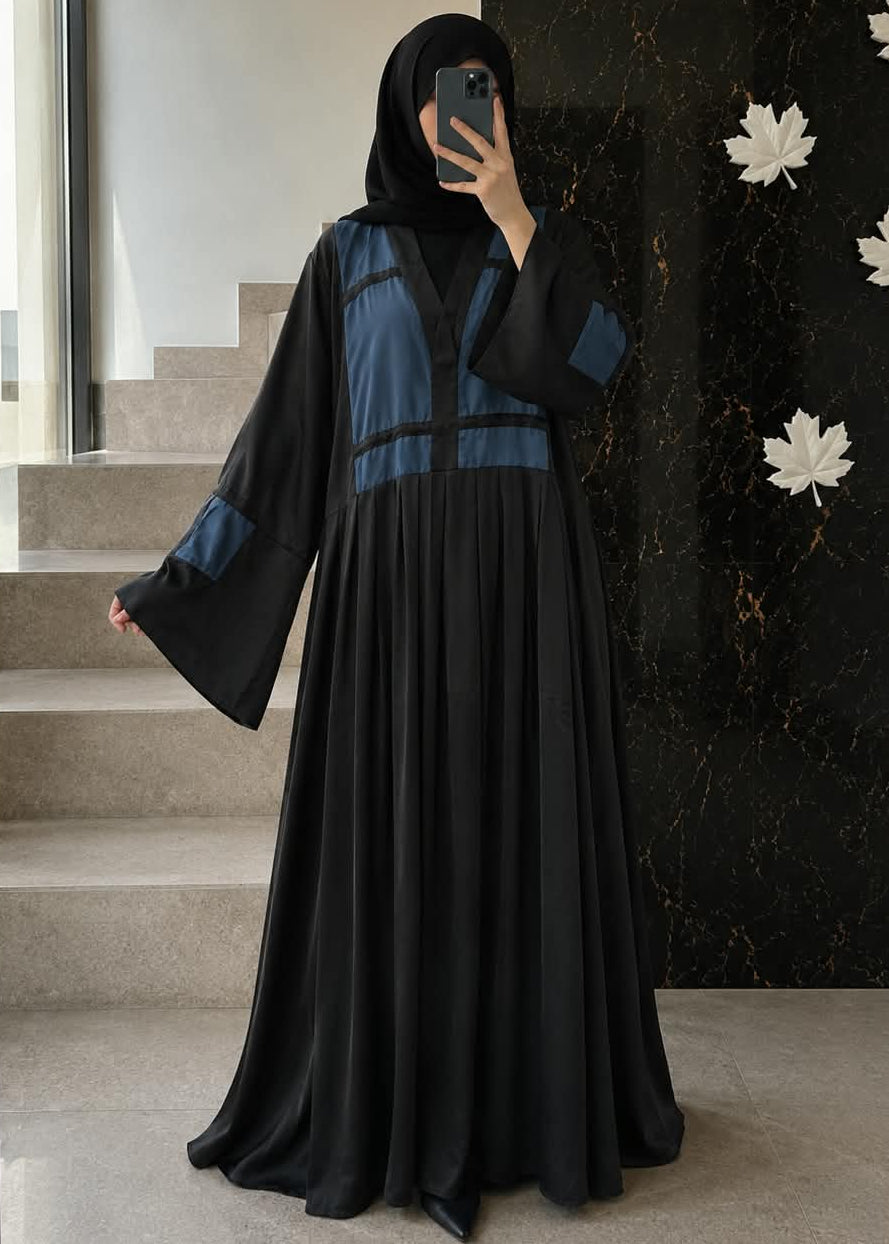 6549 - PLEATED FRILL ABAYA | GRAY