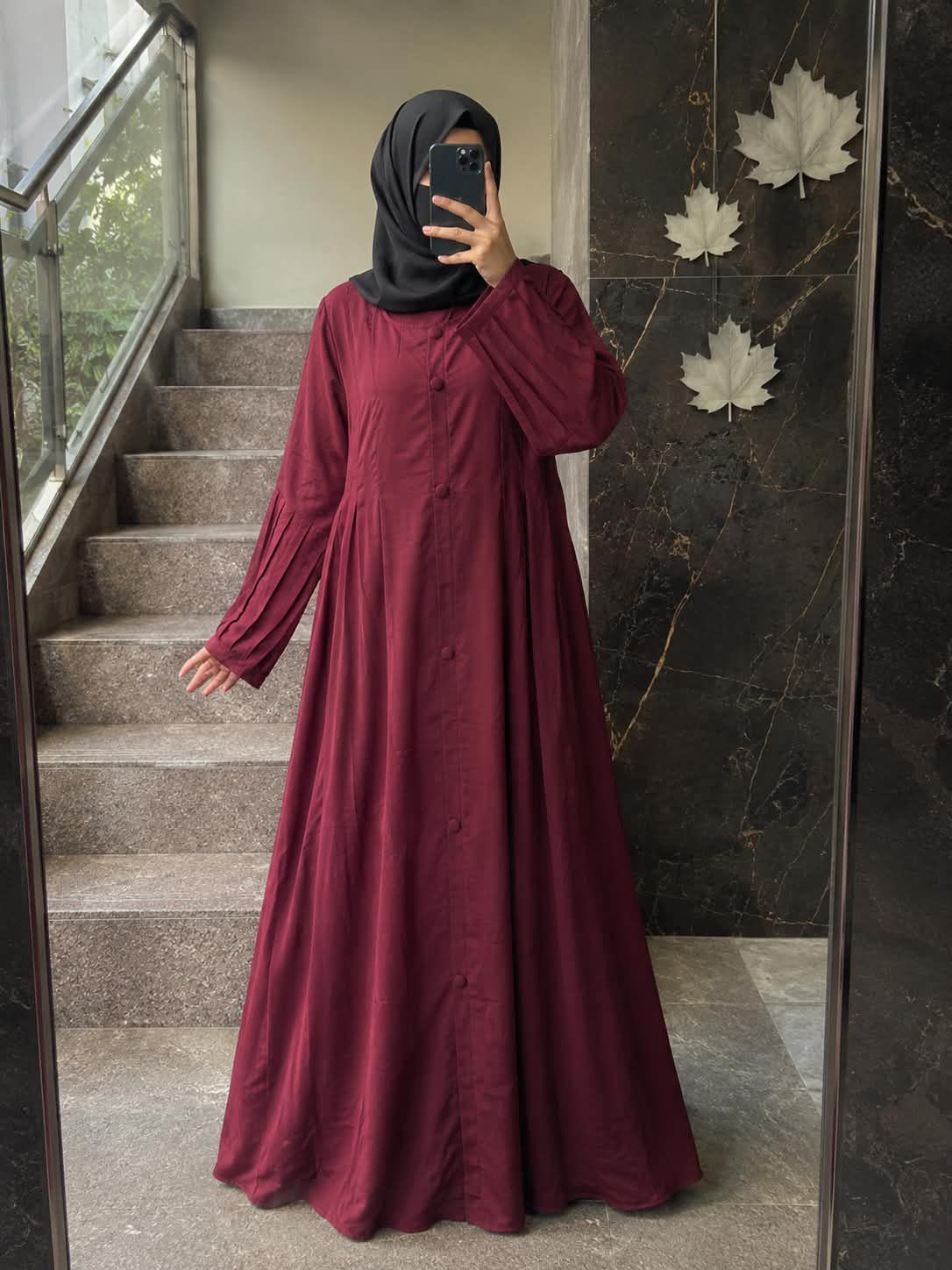 0131 - AFSAH PLEATED ABAYA | RED