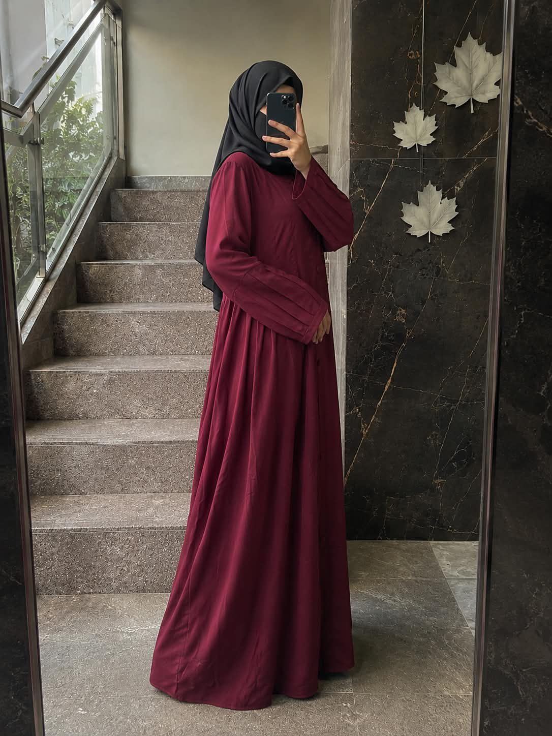 0131 - AFSAH PLEATED ABAYA | RED
