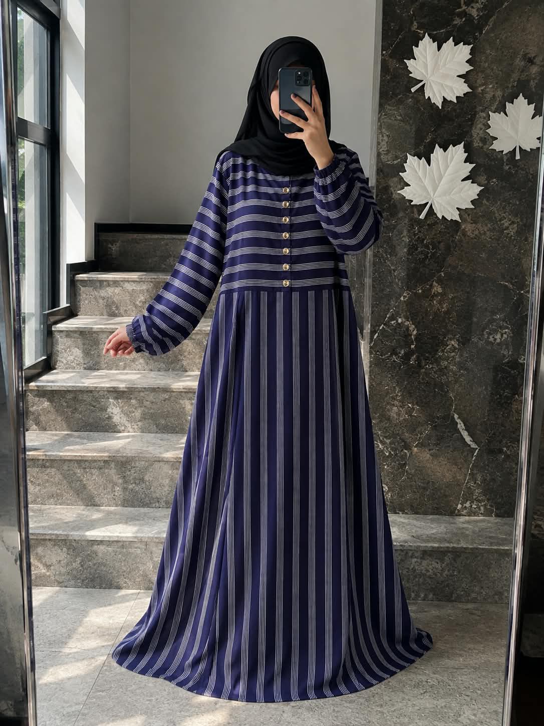 9311 - ZEBRAH PRINT ABAYA | BLUE