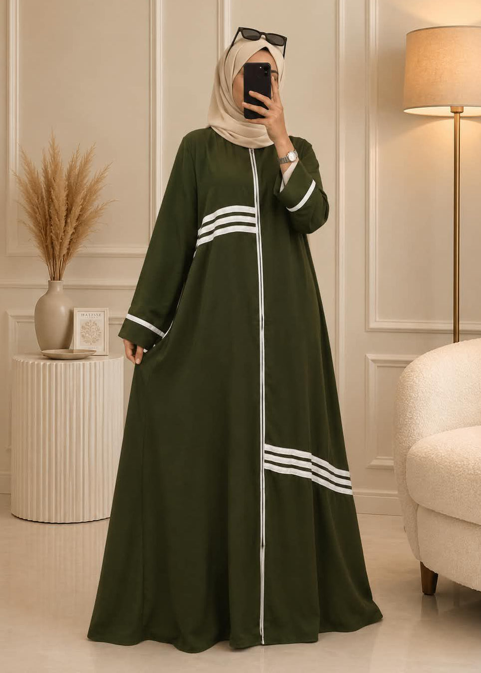 3548 - ZUHA LINEN ABAYA | OLIVE