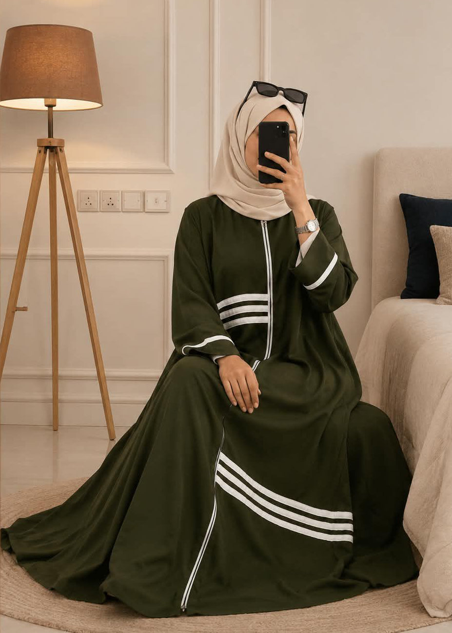 3548 - ZUHA LINEN ABAYA | OLIVE