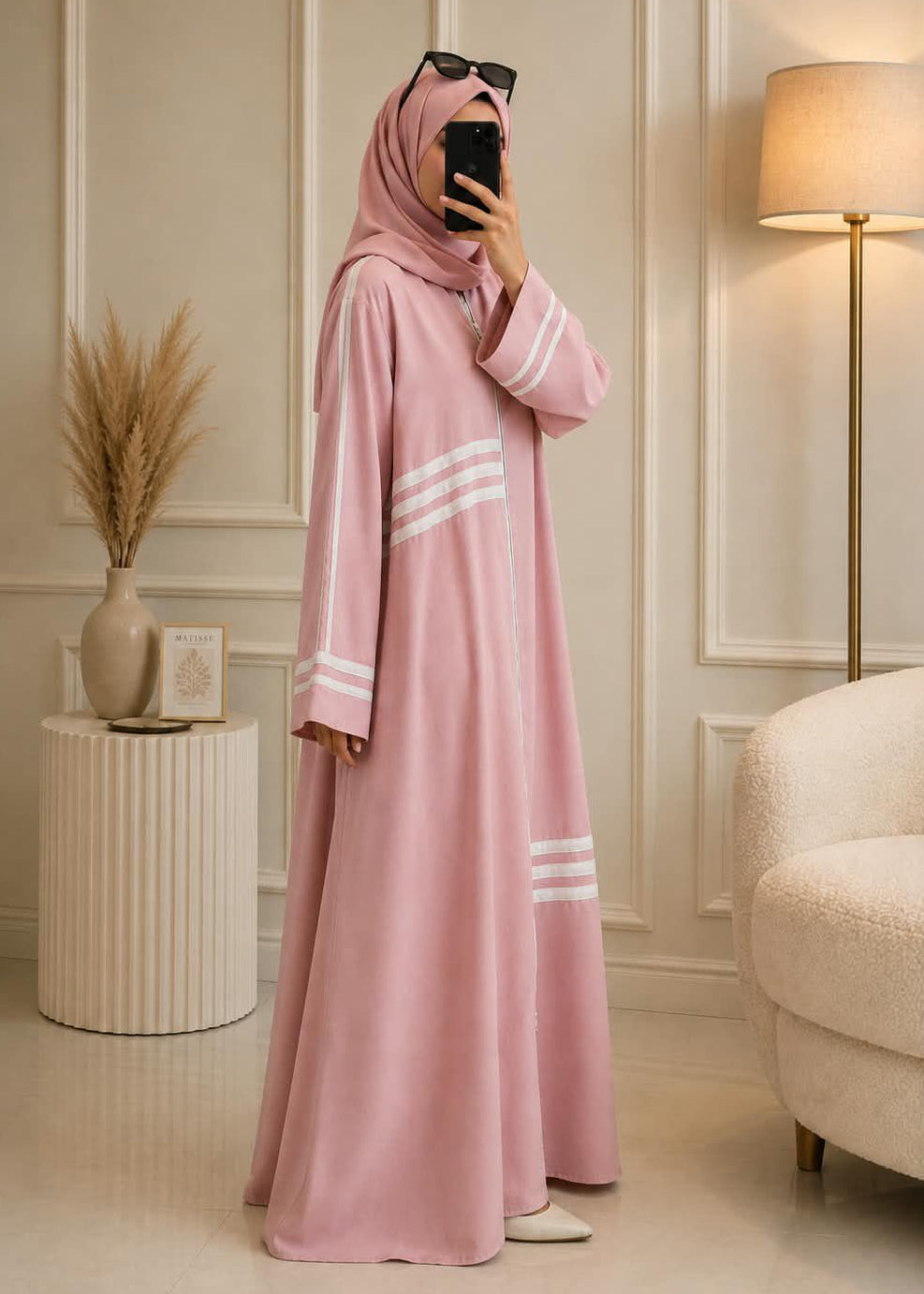 3548 - ZUHA LINEN ABAYA | PINK