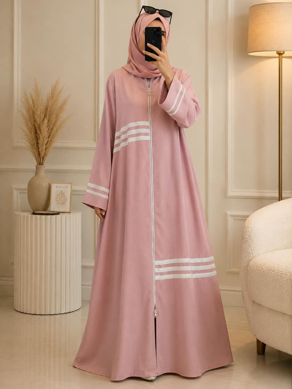 3548 - ZUHA LINEN ABAYA | PINK