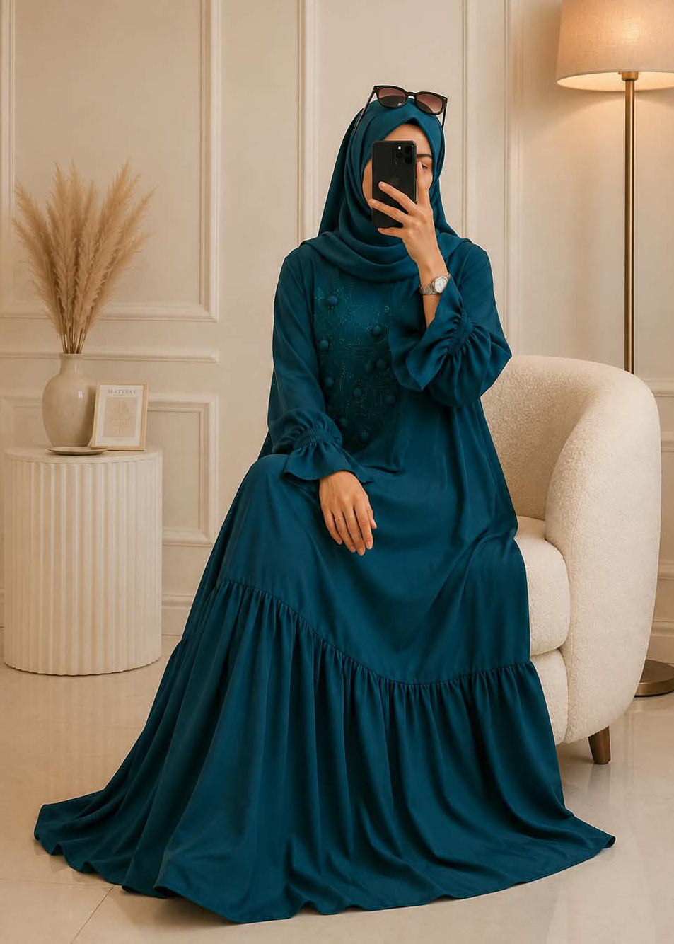 8882 - BANO FRILL ABAYA | TEAL