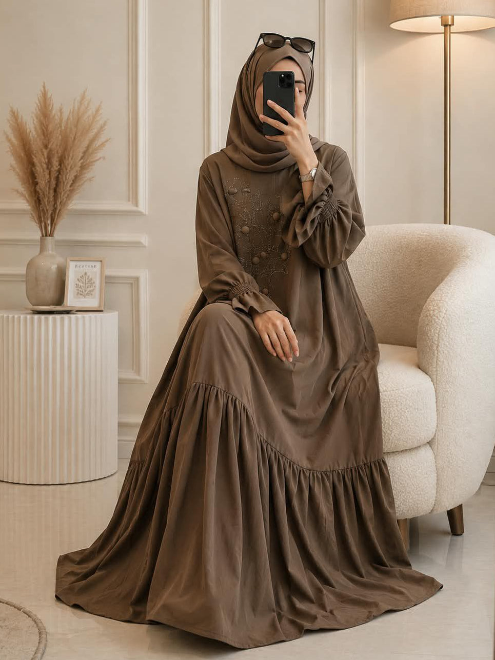8882 - BANO FRILL ABAYA | DARK NUDE