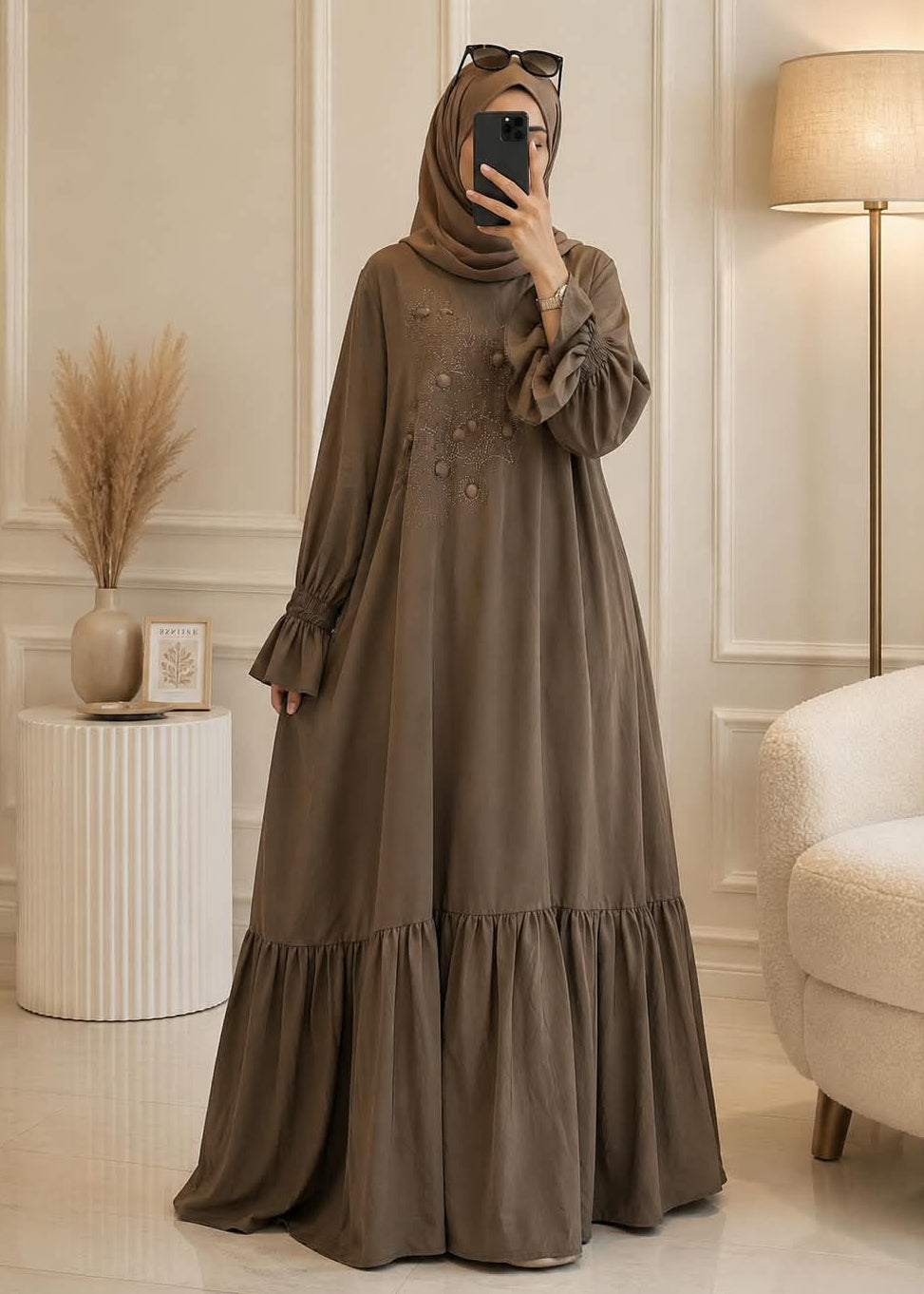 8882 - BANO FRILL ABAYA | DARK NUDE