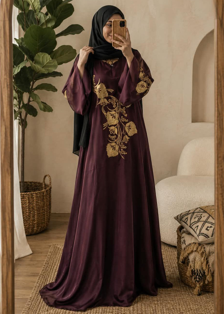 8283 - FLORAL ZEN  ABAYA | WINE