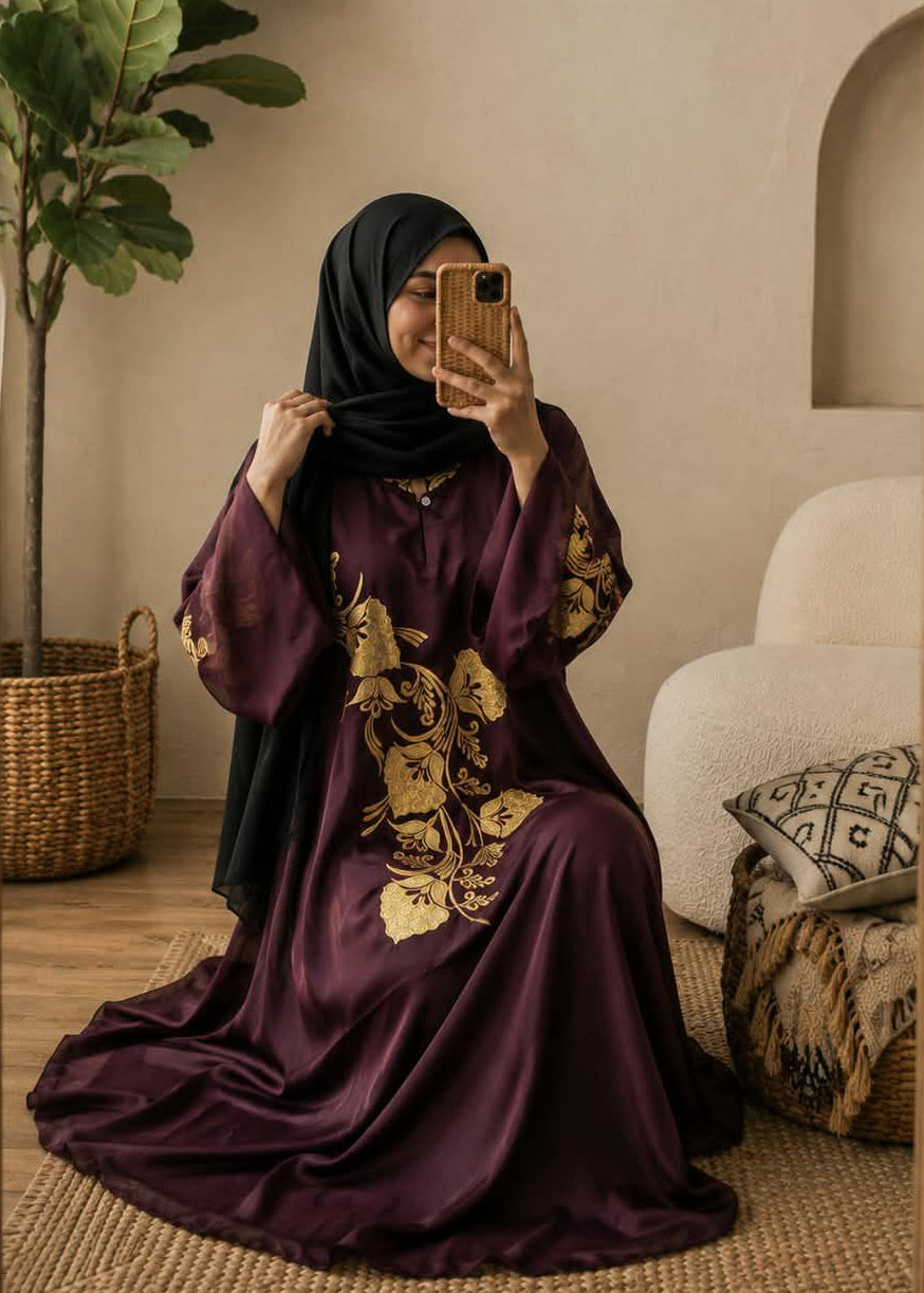 8283 - FLORAL ZEN  ABAYA | WINE