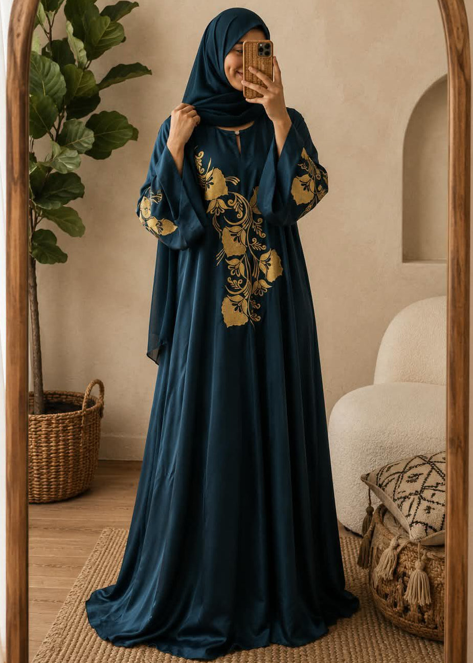 8283 - FLORAL ZEN  ABAYA | TEAL