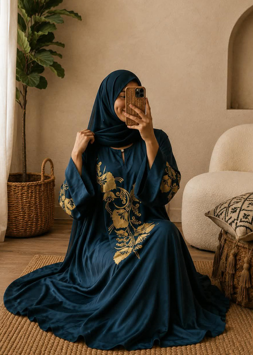8283 - FLORAL ZEN  ABAYA | TEAL