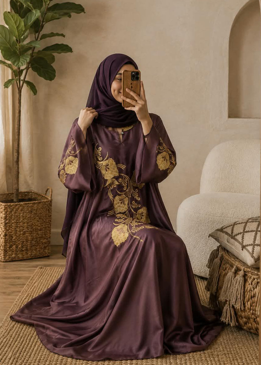 8283 - FLORAL ZEN  ABAYA | DUSTY PINK