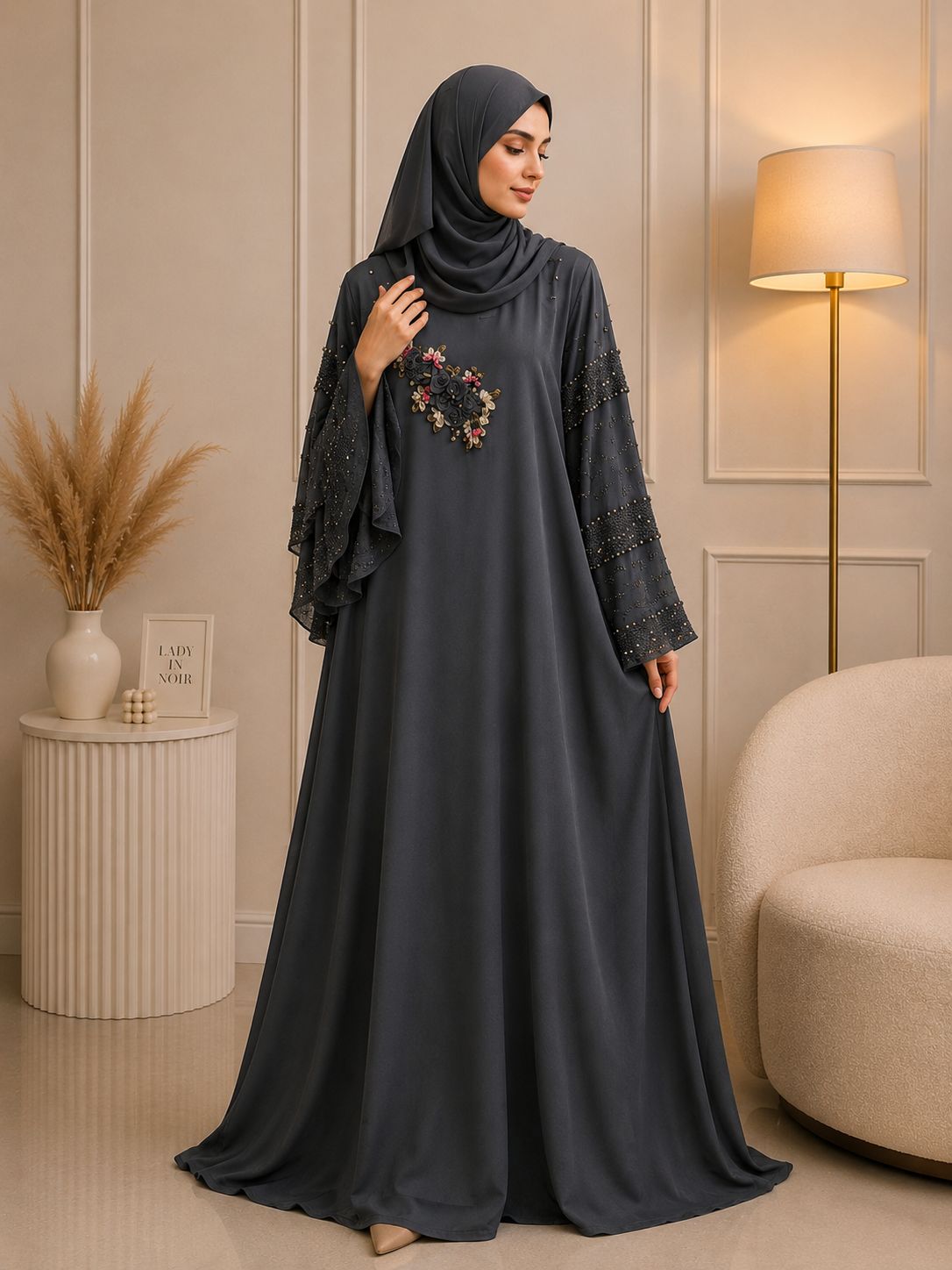 0980 - KUSUM ZEN  ABAYA | GRAY