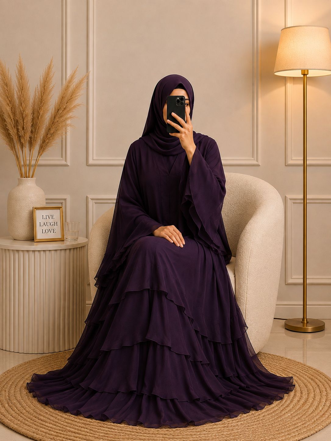 9087- 3 LAYERED ABAYA | WINE
