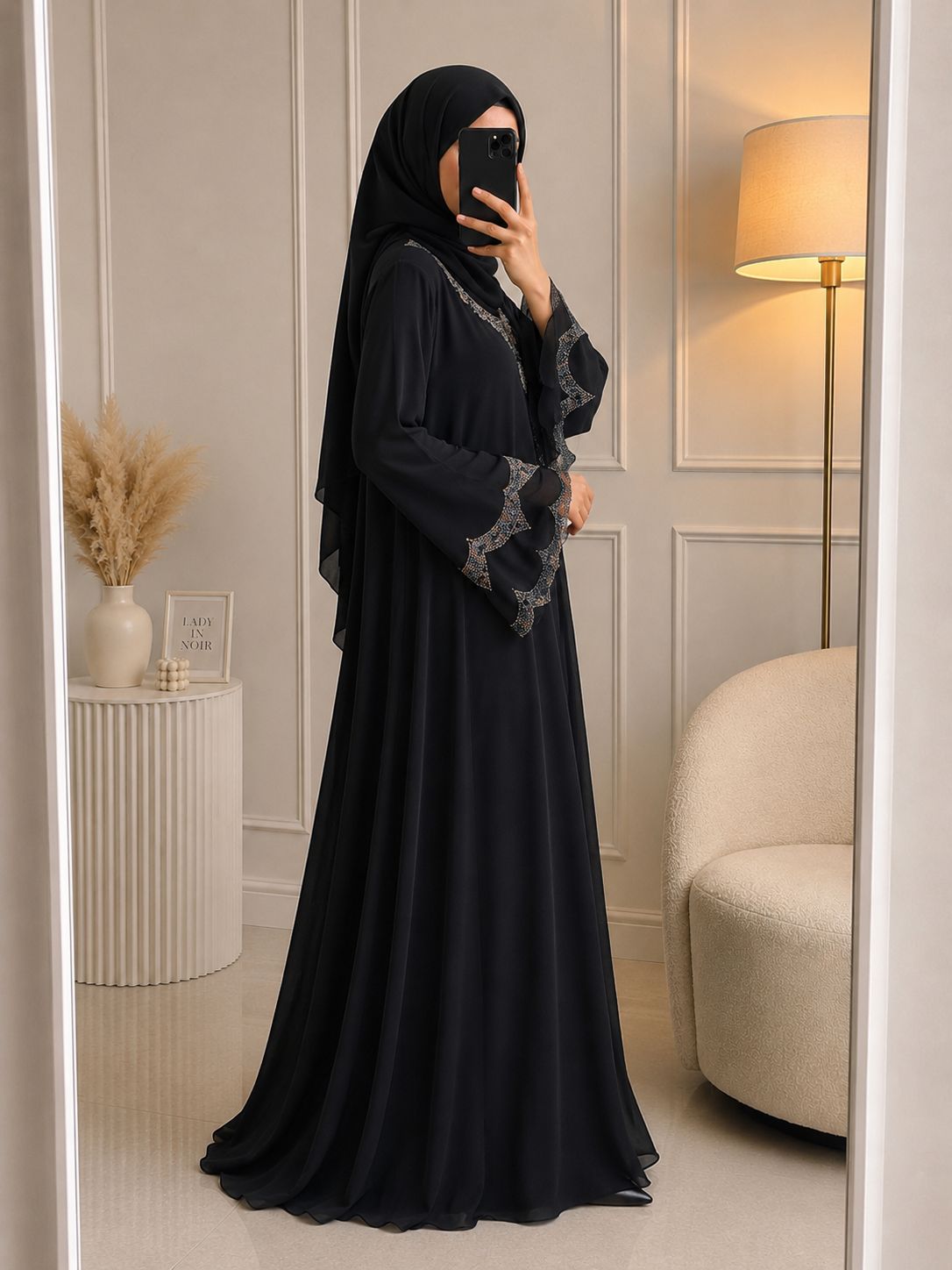 9166 - BRIDLE WEAR ABAYA | BLACK