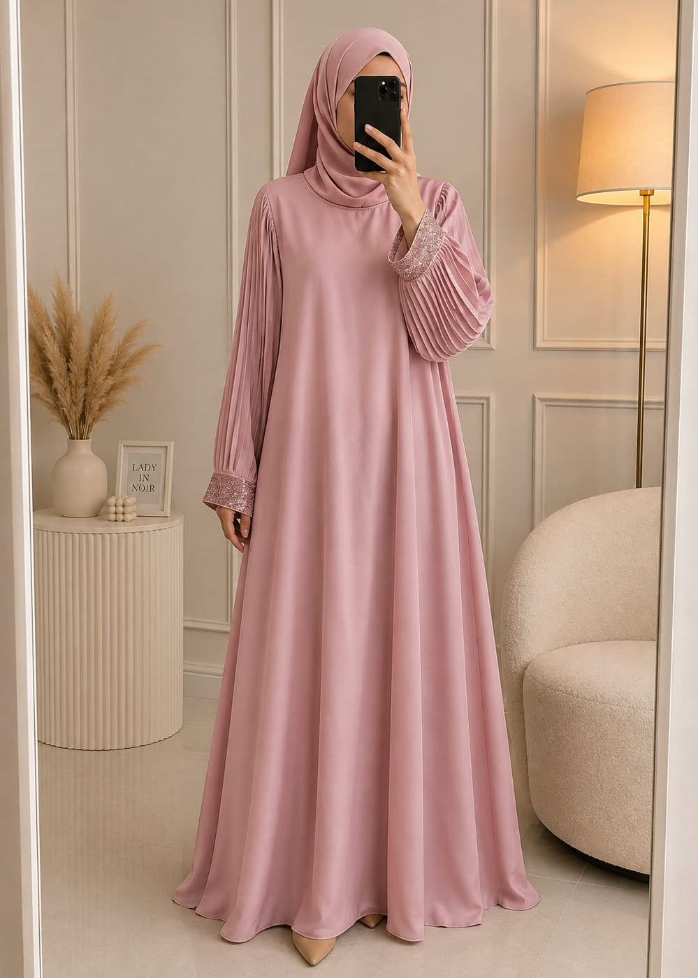 7998 - BIRHA ZEBRA PLATES ABAYA | PINK
