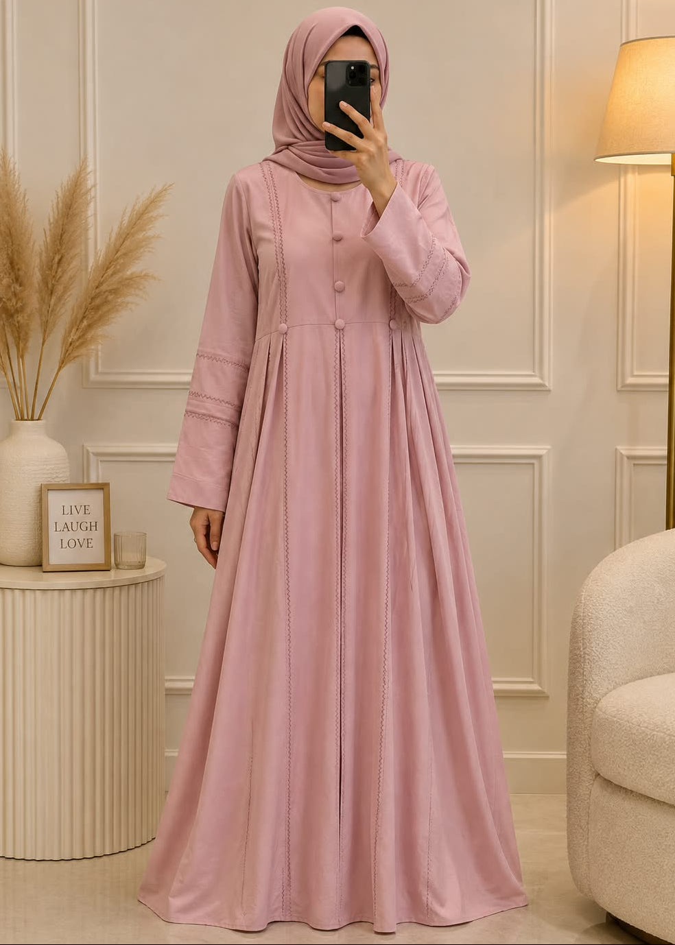 0786 - SADAF BUTTON ABAYA | BABY PINK